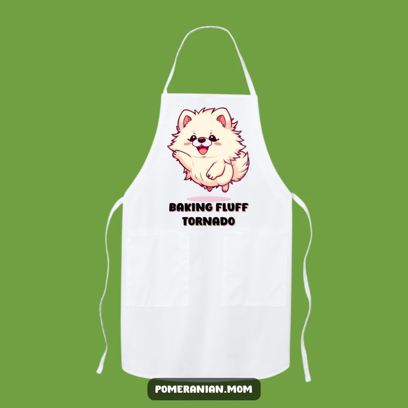 Funny Kawaii Pomeranian Leaping Apron - Playful Kitchen Fun Gift