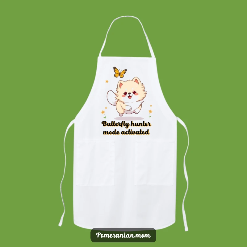 Funny Kawaii Pomeranian Butterfly Chase Apron, Chef's Delight and Hilarious Wear