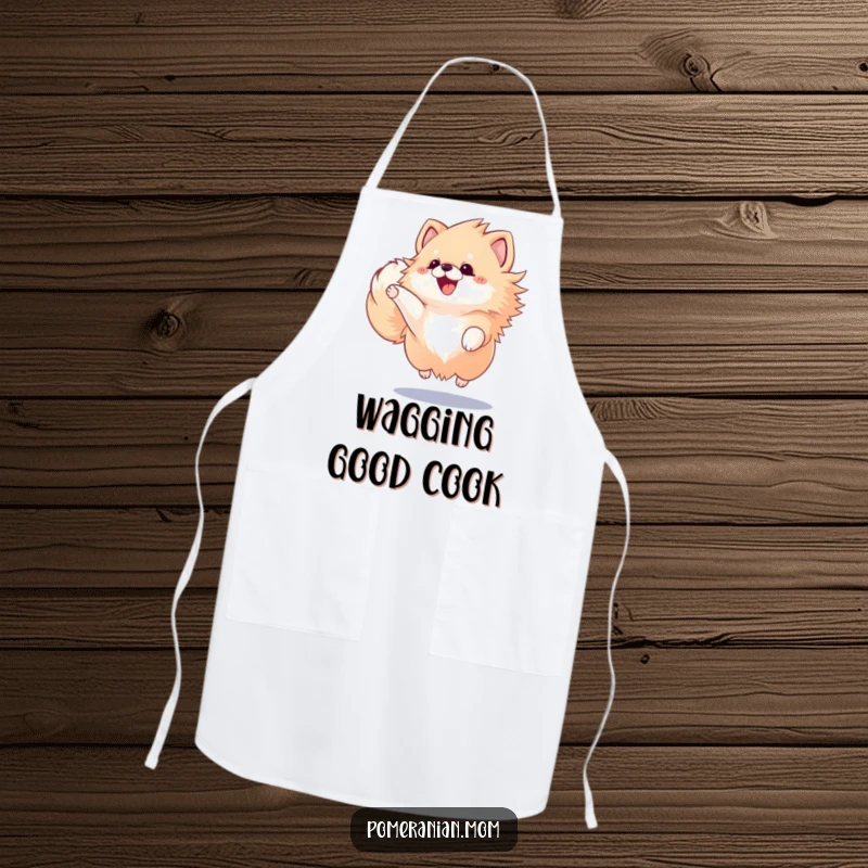 Funny Kawaii Pomeranian, always ready for action, jumping with enthusiasm, perfect for a clean and cheerful kitchen.