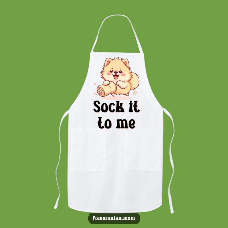 Funny Kawaii Pomeranian Sock Chase Apron: Chef's Hilarious Dog Lover Gift