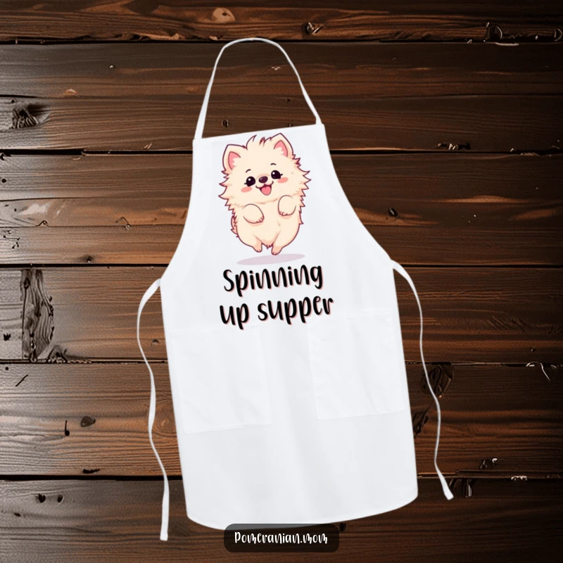 Funny Kawaii Pomeranian Apron: A fluffy dog in a happy spin, adding cheer to any cooking session.