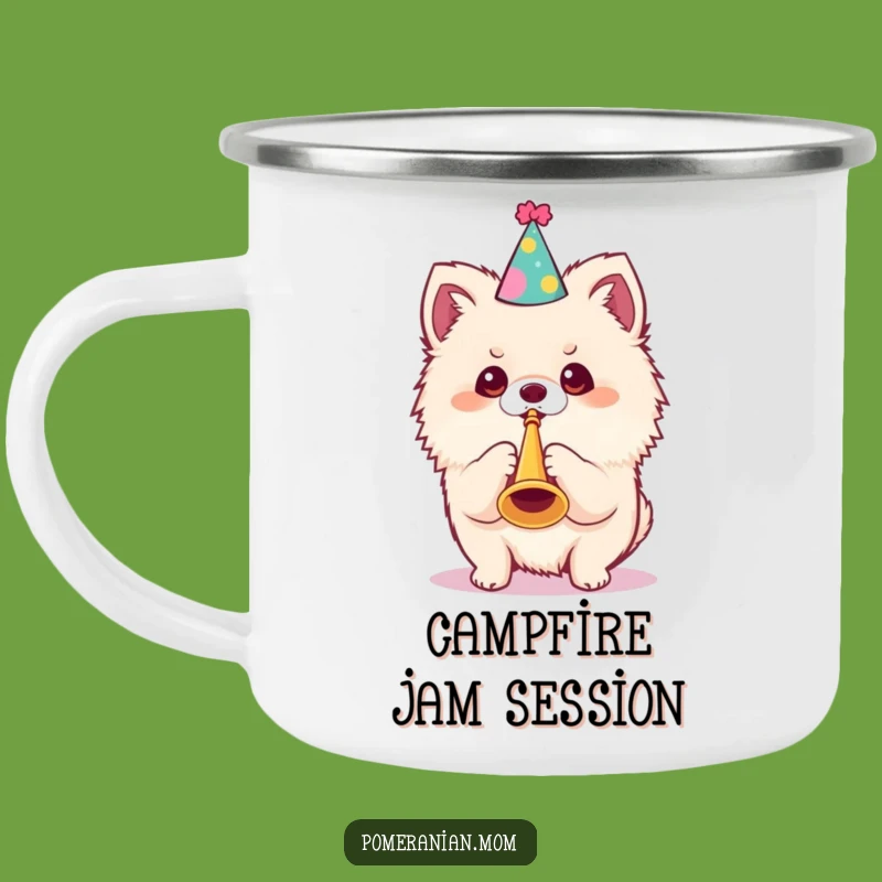 Funny Kawaii Pomeranian Camping Mug: Party Dog Trumpet for Outdoor Celebration Gift