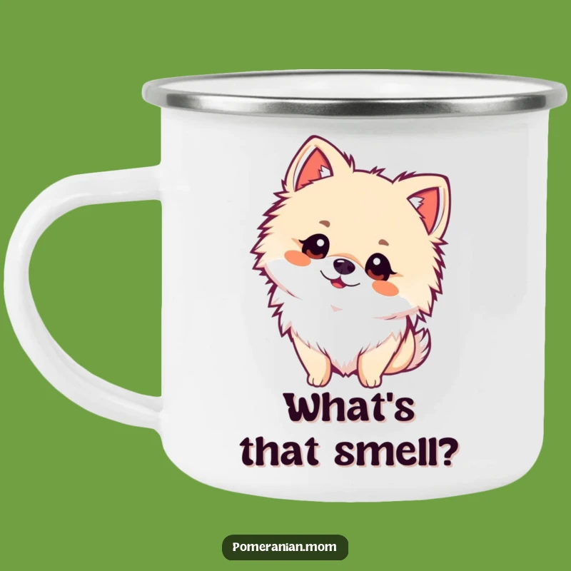 Funny Kawaii Pomeranian Campfire Mug - Curious Adventure & Hilarious Dog Gift