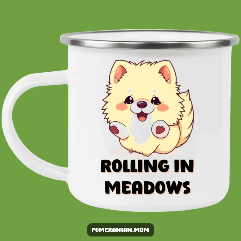 Funny Kawaii Pomeranian Roll Camping Mug: Outdoor Fun & Hilarious Style