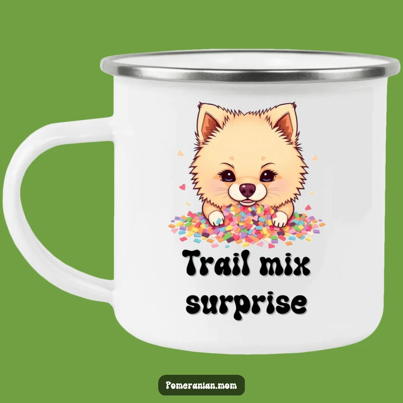 Funny Pomeranian Confetti Camp Mug: Sip Joy with Hilarious Doggy Outdoor Fun