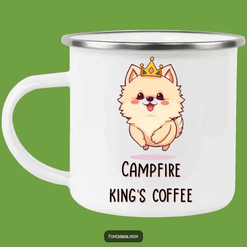 Royal Adventure Funny Crowned Pomeranian Camping Mug: Sip in Style!