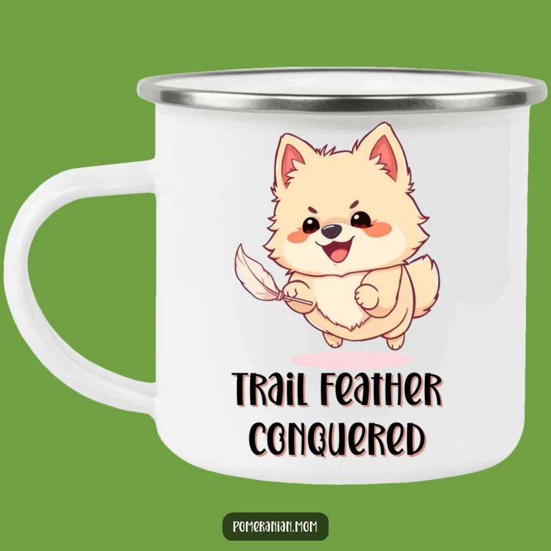 Adventure Ready Funny Pomeranian Feather Chase Camping Mug: Sip and Smile!