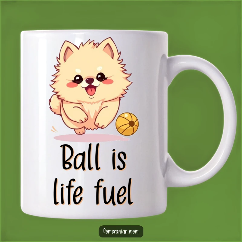Funny Kawaii Pomeranian Ball Chase Mug - Perfect Gift for Playful Dogs