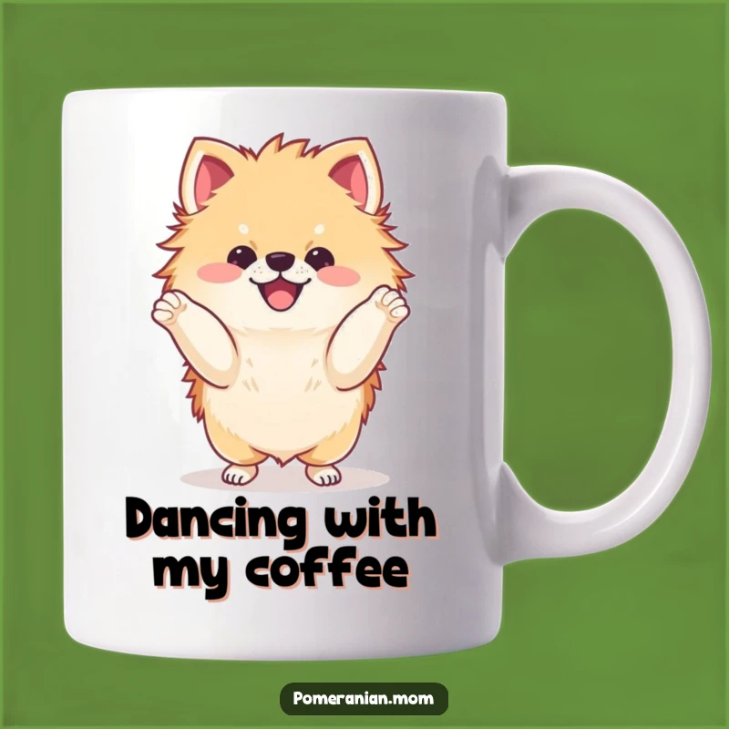 Funny Dancing Pomeranian Mug: Kawaii Paws Joyful Dog Gift