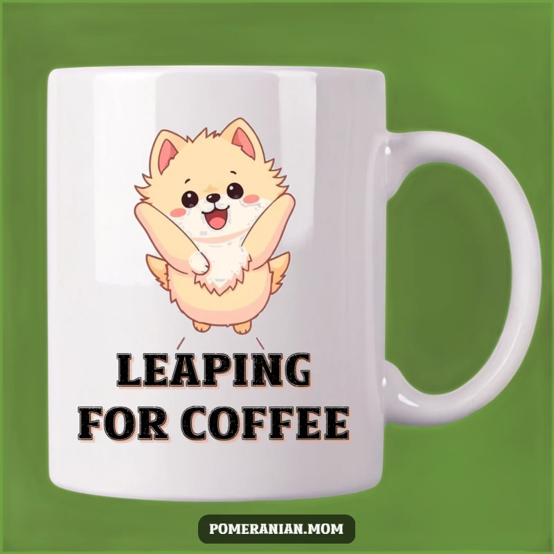 Funny Kawaii Pomeranian Leap Mug - Dynamic Dog Action Gift