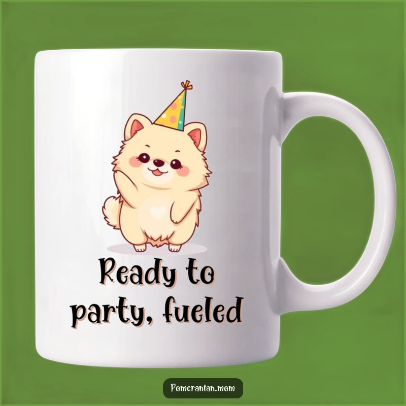 Funny Party Hat Kawaii Pomeranian Mug: Festive Dog Gift for Celebrations