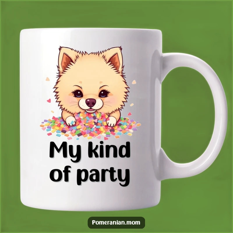 Funny Pomeranian Confetti Party Mug: A Hilarious Dog Gift Sure to Spark Laughter