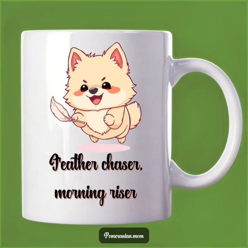 Funny Pomeranian Feather Chase Mug: The Perfect Hilarious Gift for Dog Lovers