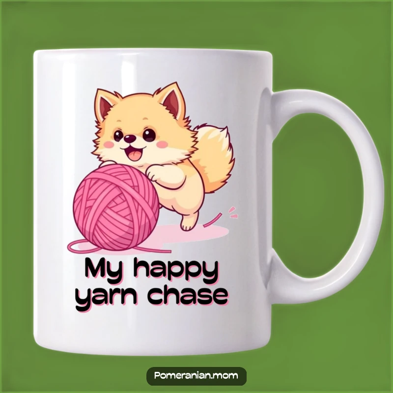 Funny Pomeranian Yarn Ball Chase Mug: Adorable, Hilarious Dog Gift for Pet Lovers