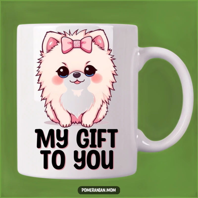 Funny Kawaii Pomeranian Bow Mug - Adorable Pup Gift for Charm Lovers