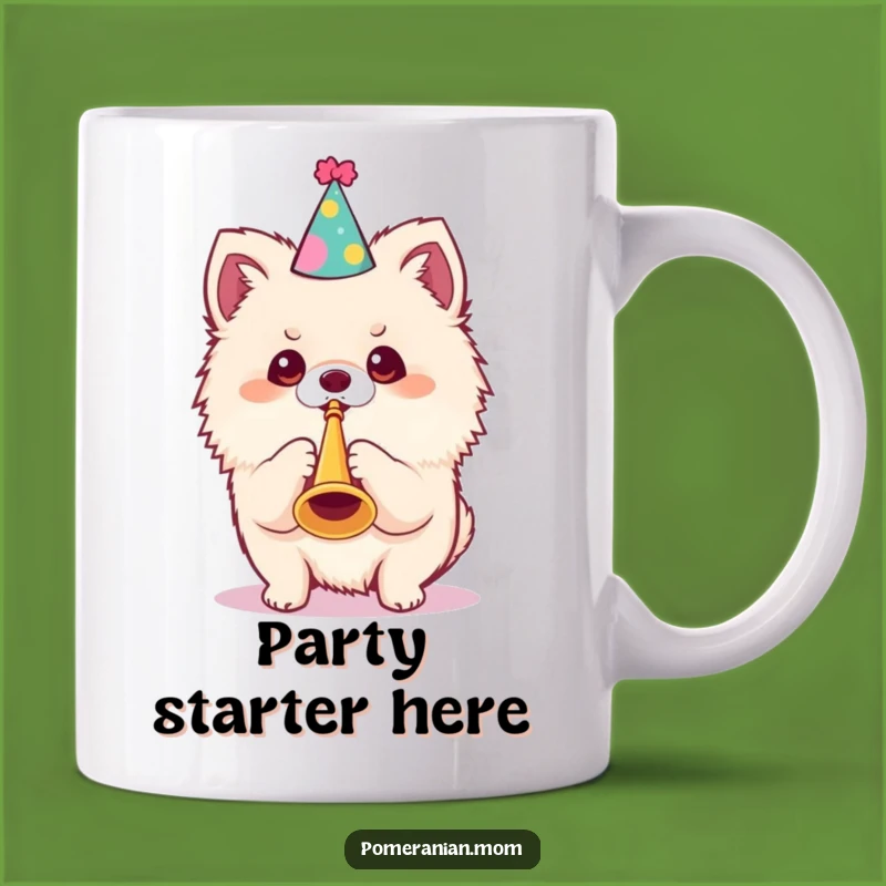 Funny Kawaii Pomeranian Mug: Party Dog Trumpet Blow for Celebration Gift