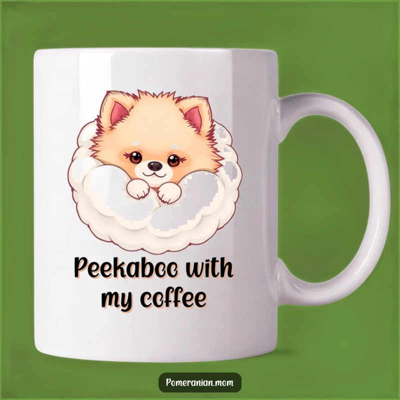 Funny Fluffy Pomeranian Cloud Mug: Peek-a-boo Kawaii Dog Gift