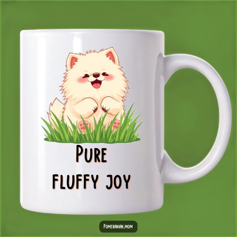 Funny Pomeranian Mug: Kawaii Dog Squeals Rolling in Grass