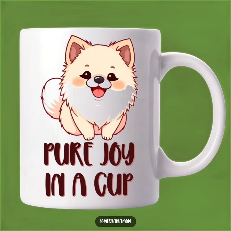 Funny Pomeranian Smile Mug: Ecstatic Pup, Wagging Tail, Perfect Funny Dog Gift
