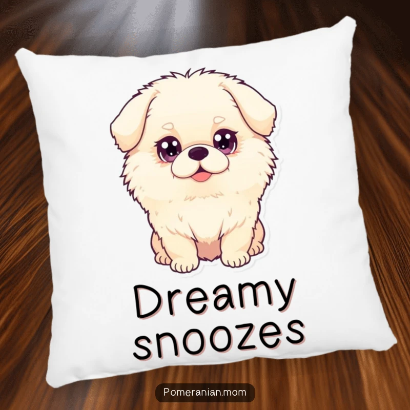 Funny dog pillow showcasing a fluffy dog with big, sparkling eyes, providing comfort and adorable decorative charm.