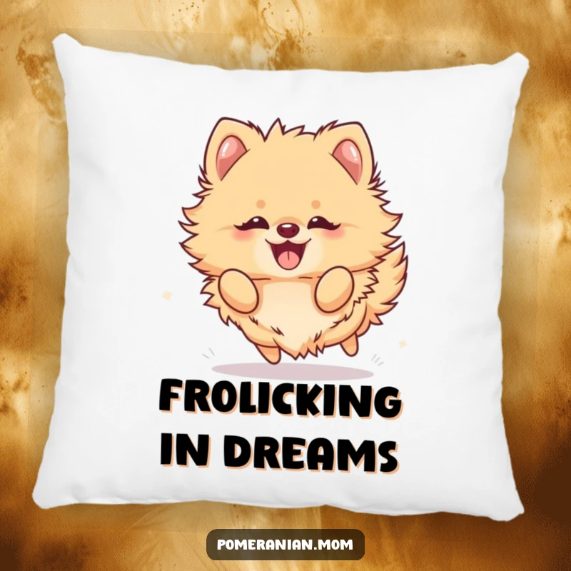 Funny Kawaii Pomeranian Pillow: A fluffy dog frolicking with sheer joy, bringing comfort and cheer.