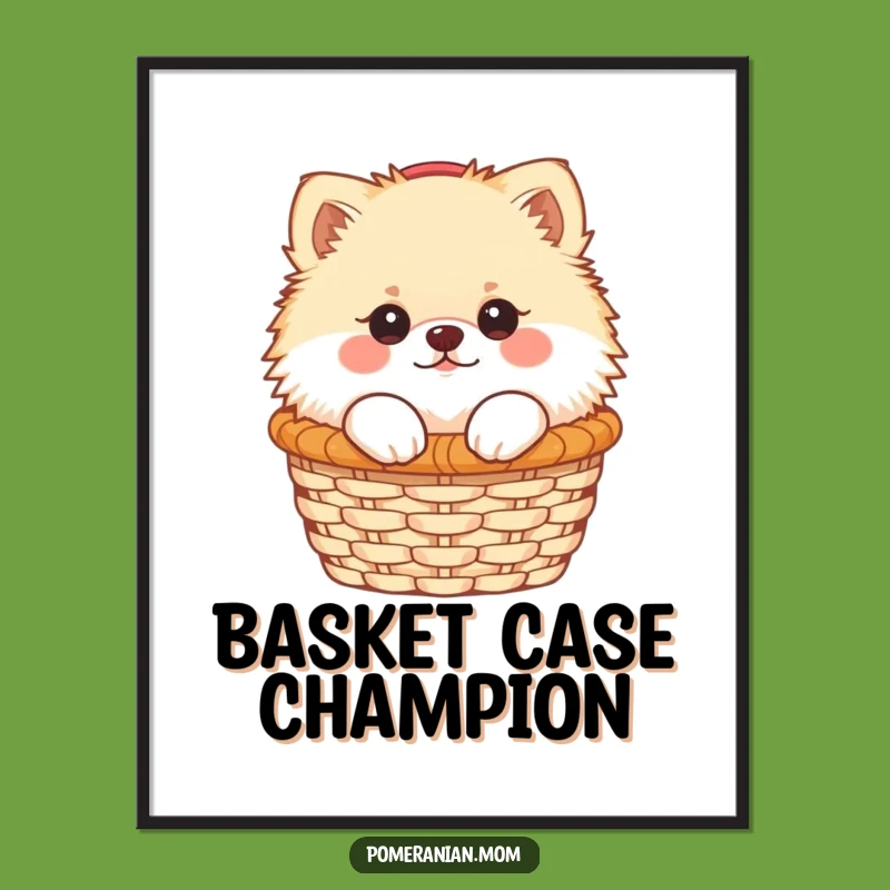 Funny Kawaii Pomeranian Digital Art: Cute Dog Peeking Basket Printable Gift