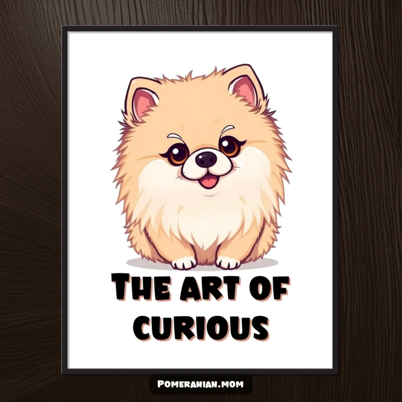 Funny kawaii Pomeranian digital art print, a cute dog with a curious head tilt. Instant wall decor.
