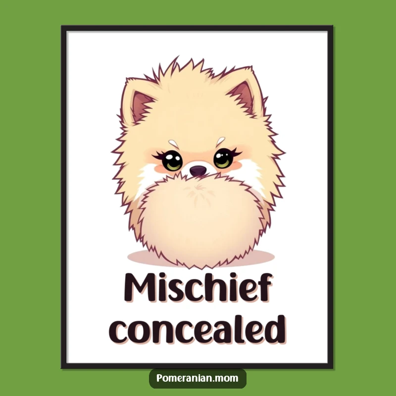 Funny Kawaii Pomeranian Digital Art - Mischievous Pompom Print Gift