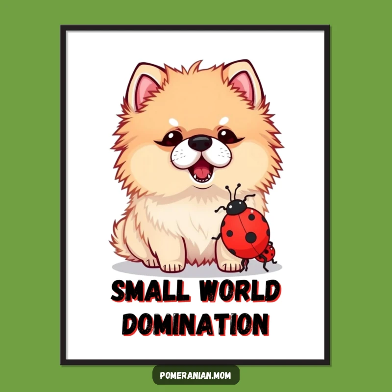 Funny Kawaii Pomeranian Ladybug Digital Print - Instant Hilarious Dog Art Gift