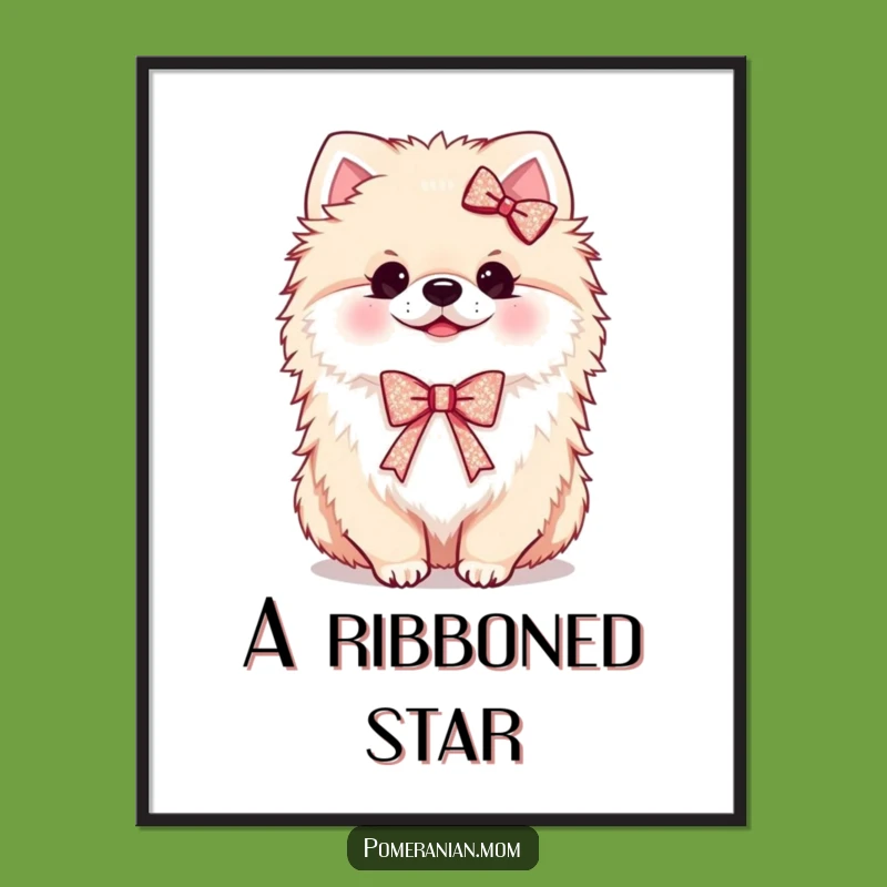 Funny Kawaii Pomeranian Ribbon Digital Art: Instant Hilarious Decor for Dog Lovers