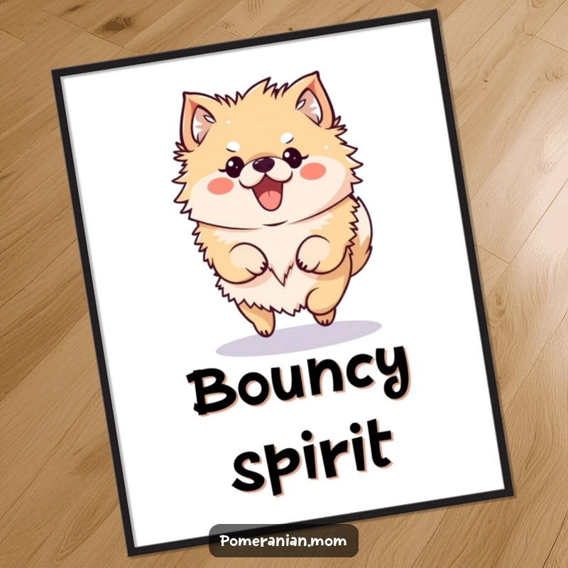 Funny Pomeranian Digital Art Print of a kawaii Pomeranian character doing a cute, bouncy hop.