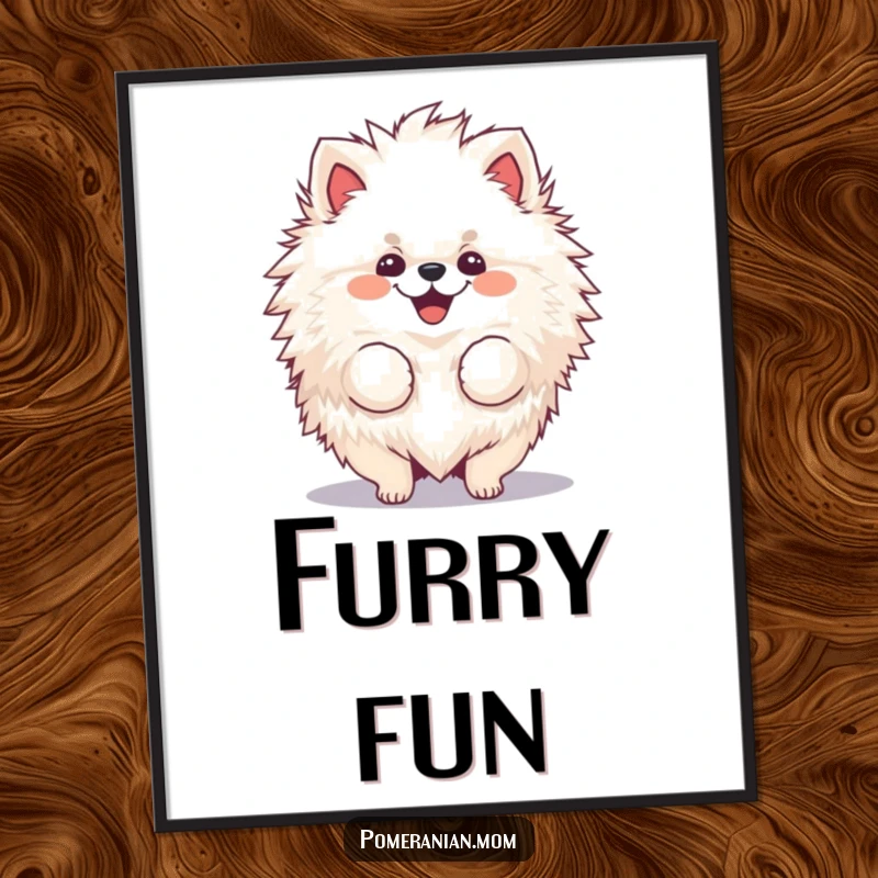 Funny, fluffy Pomeranian digital art print of a cheerful dog joyfully shaking its voluminous fur.