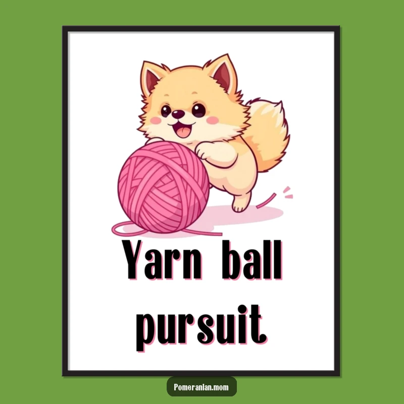Funny Pomeranian Yarn Ball Digital Art: Instant Hilarious Dog Decor