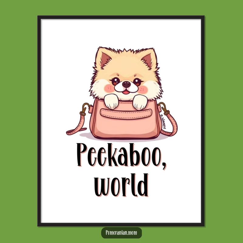 Instant Download Funny Kawaii Pomeranian Purse Peek Art - Cute Decor