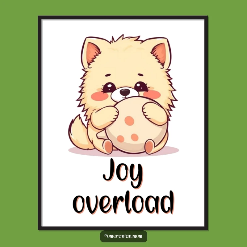 Funny Kawaii Pomeranian Digital Art: Cute Dog Hugging Toy for Joyful Decor Gift