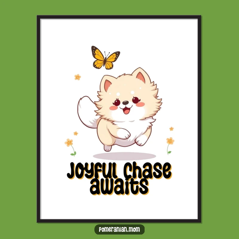 Funny Kawaii Pomeranian Butterfly Chase Digital Art, Instant Joyful Wall Decor