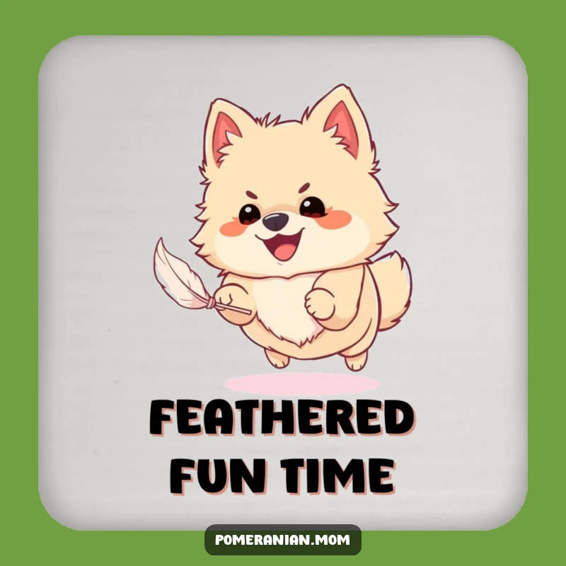 Funny Pomeranian Feather Chase Coaster Set: Protect Surfaces with Hilarious Style