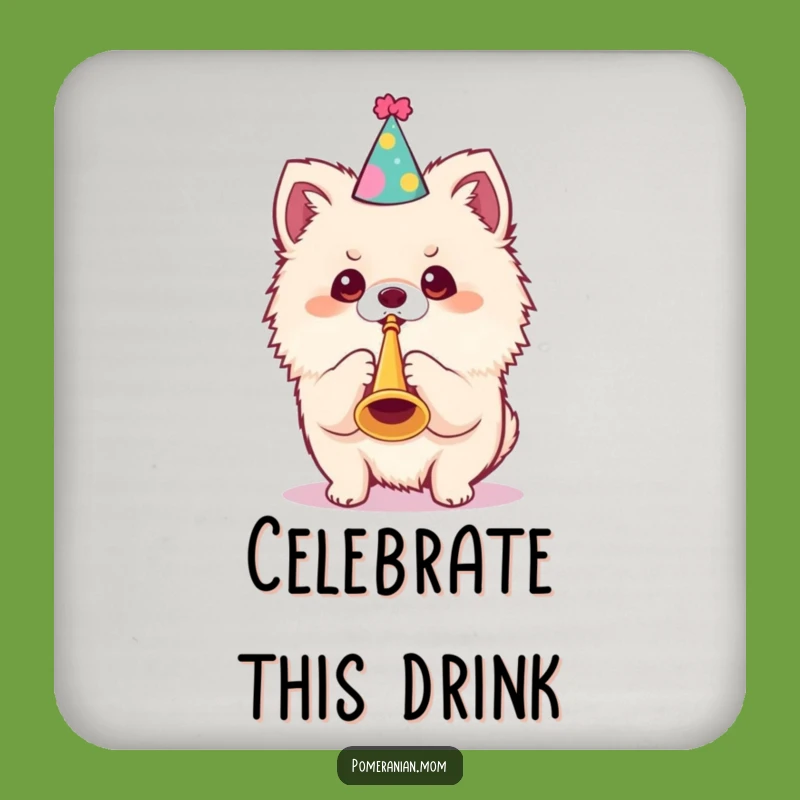 Funny Kawaii Pomeranian Drink Coaster: Party Dog Trumpet for Festive Protection Gift