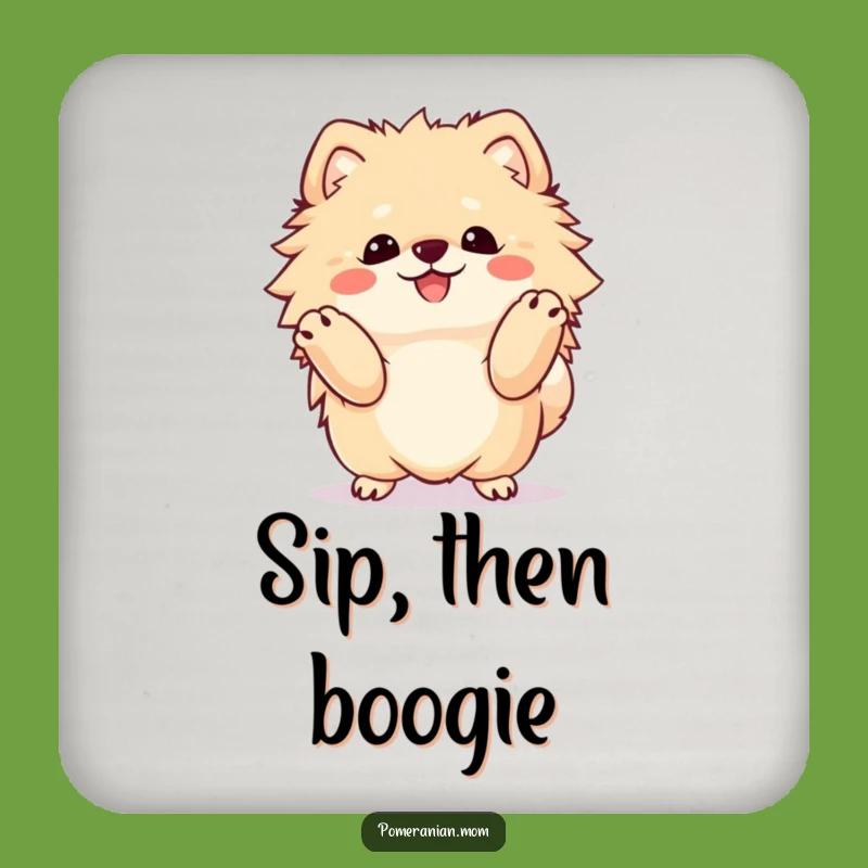 Funny Kawaii Pomeranian Happy Dance Coaster, Protect Surfaces with Moves