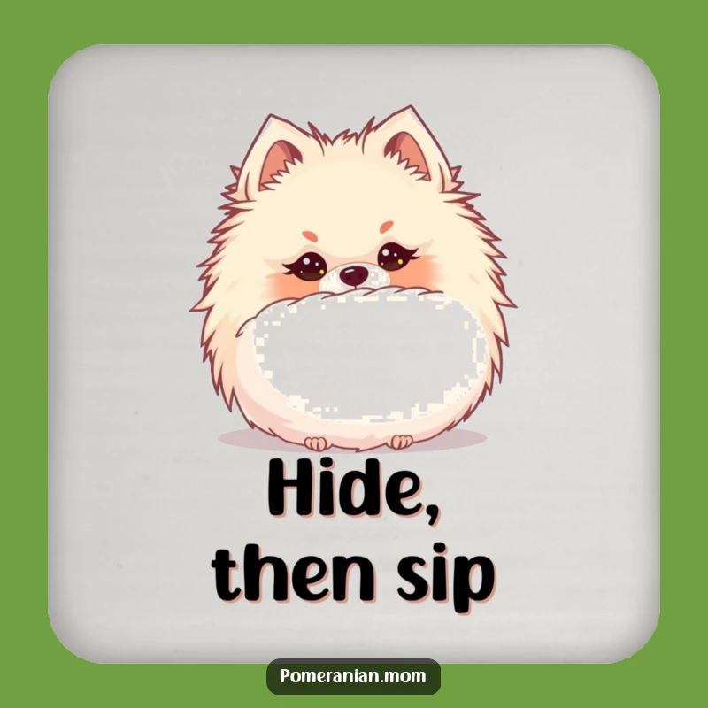Funny Kawaii Pomeranian Hide Coaster - Protects Surfaces with Whimsy