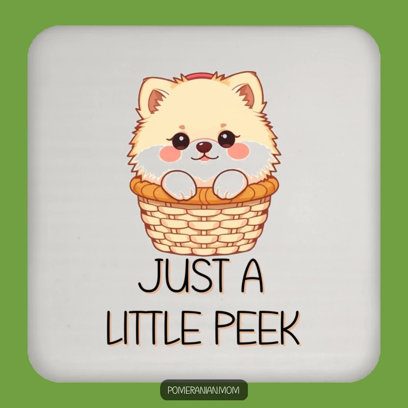 Funny Kawaii Pomeranian Coaster Set: Cute Dog Peeking Basket, Home Decor Gift