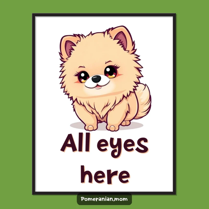 Funny Kawaii Pomeranian Poster: Cute Dog Watching Tail for Amusing Wall Art Gift