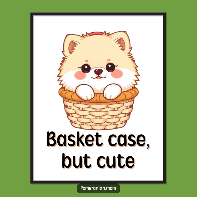 Funny Kawaii Pomeranian Poster: Adorable Dog Peeking Basket, Cute Wall Art Gift