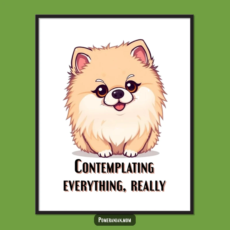 Funny Curious Kawaii Pomeranian Poster: Adorable Dog Art with a Puzzled Charm