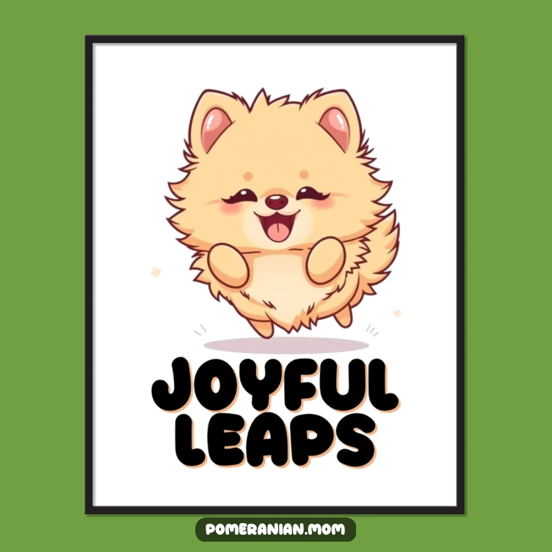 Funny Kawaii Pomeranian Frolic Poster: Adorable Wall Art for Dog Enthusiasts