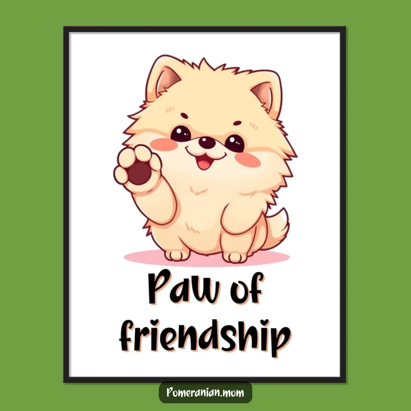 Funny Kawaii Pomeranian Handshake Poster - Cheerful Dog Wall Art Gift