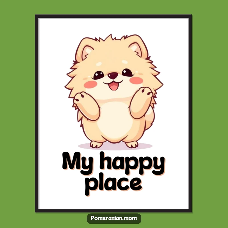 Funny Kawaii Pomeranian Happy Dance Poster, Lively Wall Art for Smiles