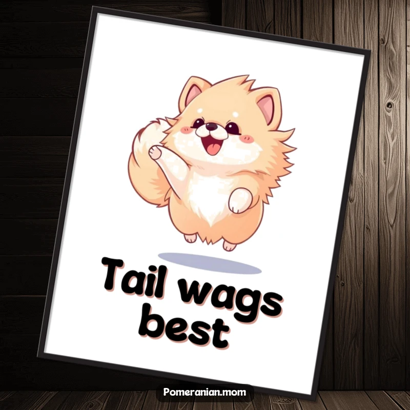 Funny Kawaii Pomeranian’s enthusiastic jump, tail a blur of motion, bringing a sense of pure joy to wall decor.