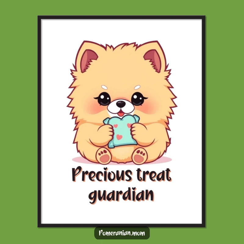 Funny Kawaii Pomeranian Poster: Treat Time Dog Art, Perfect Humorous Wall Decor Gift