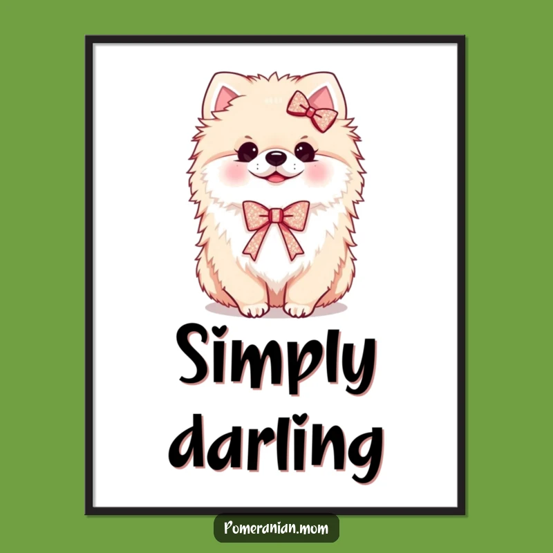 Funny Kawaii Pomeranian Ribbon Poster: Adorable Wall Art for Dog Enthusiasts